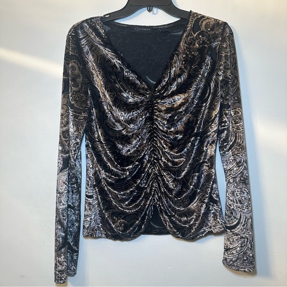Context Black Gray Paisley Dark Romantic Velvet Burnout Whimsigoth Blouse Size M - Picture 2 of 16